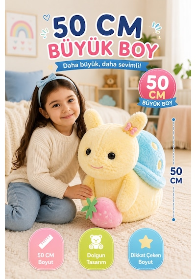 Salyangoz Figürlü Mavi Sırtlı Pelüş Oyuncak 50 Cm Büyük Boy Yumuşak Dokulu Dekoratif Pelüş