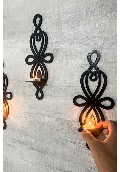 Dekoratif Şık Duvar Rafı 3 Lü Set 30 Cm Duvar Mumluğu Siyah