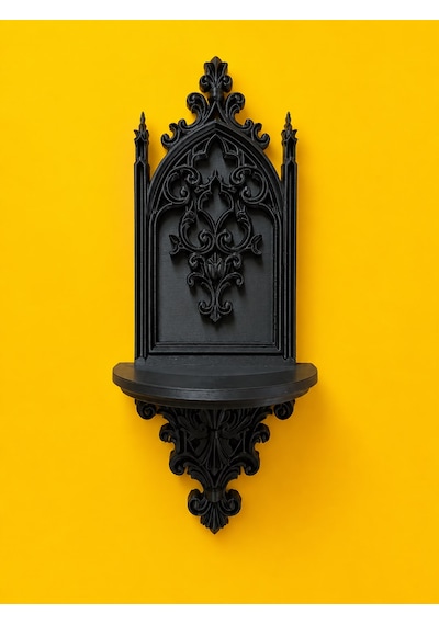 Gotik Katedral Duvar Şamdanlığı Dekoratif Mumluk Duvara Monte Gotik Duvar Dekoru 20x9 Cm Siyah