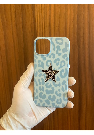 Apple iPhone Uyumlu 13/14 Leopar Baskılı İçi Kadife Silikon Telefon Kılıfı Mavi