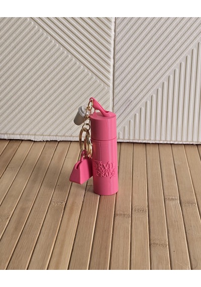 Şeytan Moda Giyer Modeli Ruj Kutusu Şeklinde Anahtarlık Charm Pembe