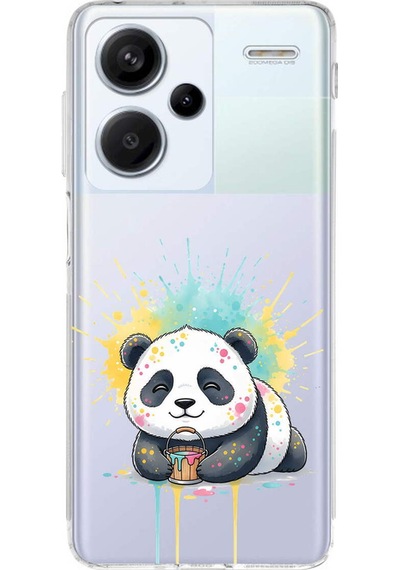 Redmi Note 13 Pro Plus İle Uyumlu Splash Panda Tasarımlı Şeffaf Silikon Kılıf Şeffaf
