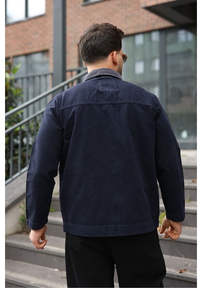 Little Cup Jeans Co Erkek Lacivert Garni Yaka Spor Canvas Mont