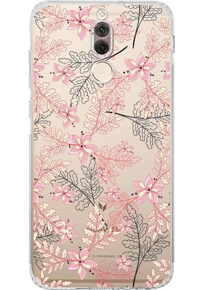 Huawei Mare 10 Lite Uyumlu Kamera Korumalı Floral Kırmızı Tasarımlı Şeffaf Silikon Kılıf