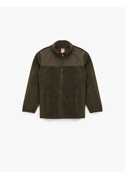 Koton Uzun Kollu Cepli Dik Yaka Fermuarlı Polar Sweatshirt Haki 6wmb10205tk Haki