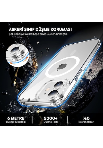 İphone 12/12 Pro Şeffaf Magsafe Uyumlu Kılıf Darbeye Dayanıklı Şeffaf Telefon Kılıfı Kamera Koruyucu İnce Ve Şık Tasarım Seffaf