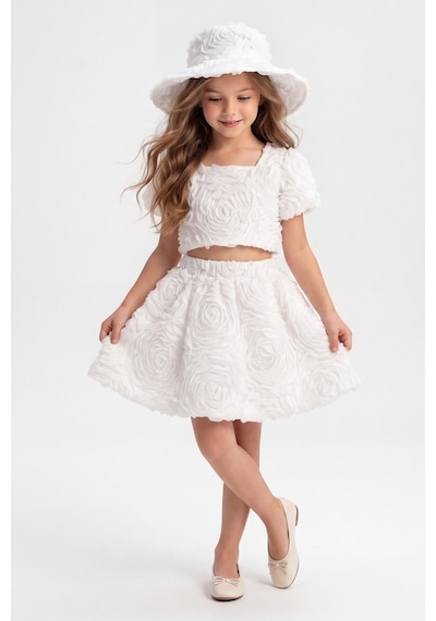 Mnk Baby & Kids Rosemu Kız Çocuk Şapkalı Takım M00819 Beyaz