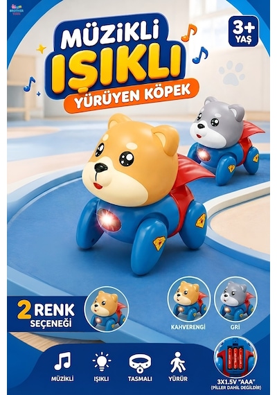 Disko Işıklı Yürüyen Köpek Oyuncak İpli Müzikli Emekleme Ve Yürümeye Yardımcı