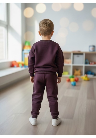 Smalltouch Unısex Çocuk Nakışlı Sweat Eşofman Takım Mürdüm