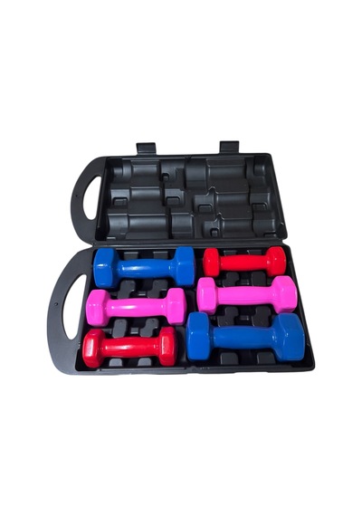 10 Kg Vinly Kaplı Dipping Dumbbell Set Kadınlar İçin Çantalı Dambıl Set 1 Kg, 1,5 Kg, 2,5 Kg