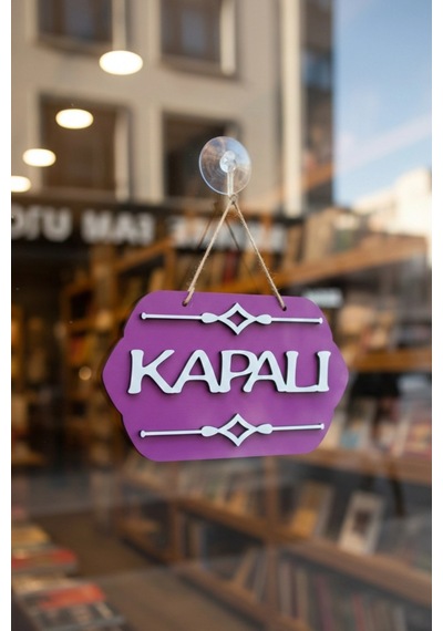 Mor Ahşap Açık/kapalı Tabelası - Akrilik Boyalı Özel Tasarım