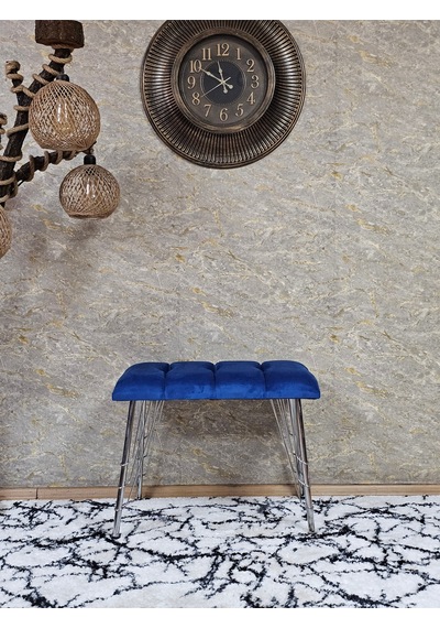 Zafir Metal Krom Tel Ayaklı 60 Cm Puf Bench - Puf - Bench - Oturak - Mutfak Oturağı - Antre Oturağı Mavi