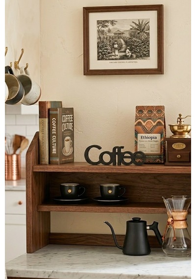 Dekoratif Mat Siyah Coffee Yazısı - Kahve Köşesi Aksesuarı 18 Cm