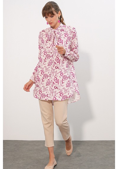 Bigdart Kadın Desenli Uzun Tunik 5998 - Pembe
