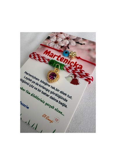 Su Damlası Marteniçka Ve Nazar Boncuk Çiçekli İp Dilek Bilekliği Mor Mor