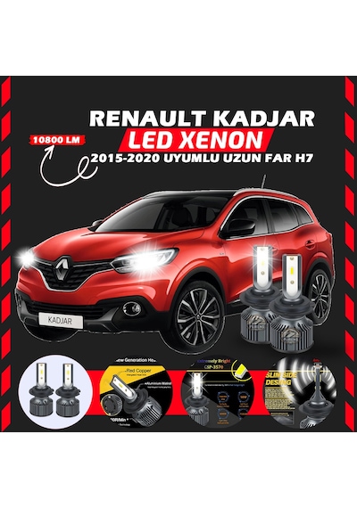 Renault Kadjar 2015-2020 Uzun Far Uyumlu Şimşek Etkili Led Xenon Premium Series H7