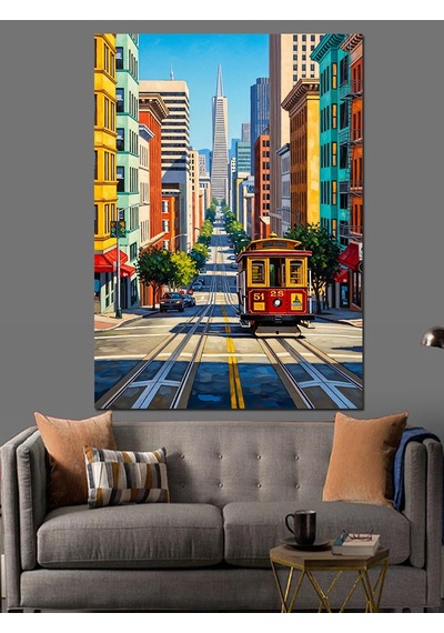 Ahşap Tablo San Francisco Tramvay Manzara