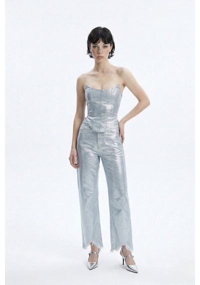 Holly Lolly Özel Yapım Parlak Kaplamalı Glossy Jean Pantolon Mavi