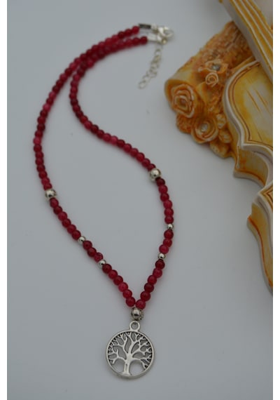 Stoneage Jade Doğal Taşlı Hayat Ağacı Kadın  Kolye Çok Renkli