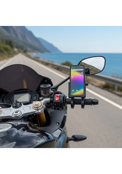 Evrensel Motosiklet Telefon Tutucu Kaymaz, Kilitlenebilir Güvenli Tutuşlu, 360 Ayarlanabilir Gido