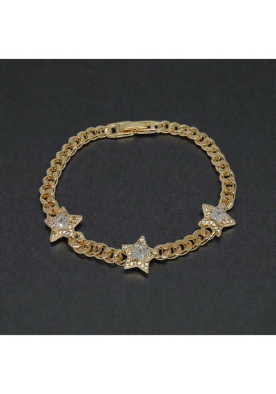 Altın Kaplama Zincir Bileklik Yıldız Kesim Taşlı Figürlü Şık Kadın Bileklik Gold