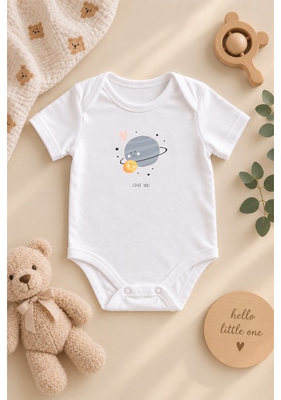 Luppinos Love You Mom 3lü %100 Pamuk Dijital Baskılı Bebek Body Set 1 Beyaz