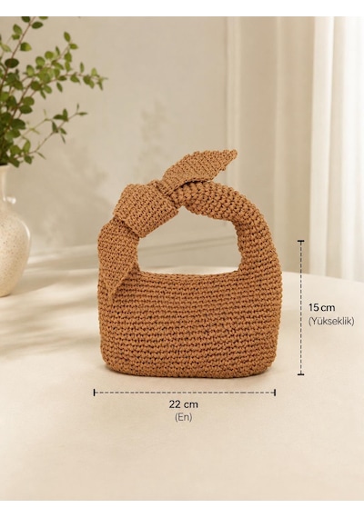 Sirayet Tasarım Atölyesi Handmade Fiyonklu Örgü Mini El Çantası Hasır