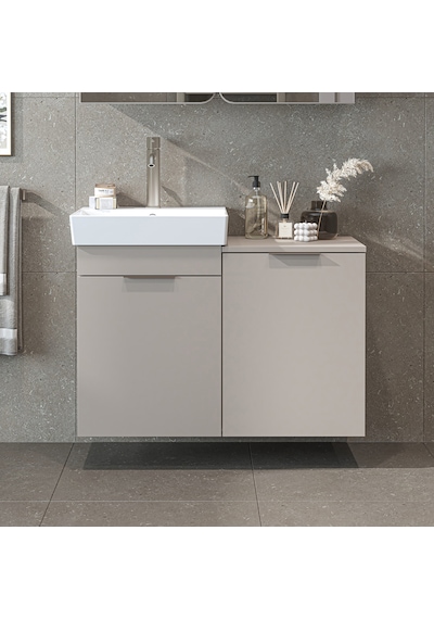 Dubai Kapaklı Ve Sepetli 92.2 Cm Mdflam Banyo Dolabı, Lavabolu Banyo Alt Dolabı Kumtaşı Dubai Kapaklı Ve Sepetli 92.2 Cm Mdflam Banyo Dolabı, Lavabolu Banyo Alt Dolabı Kumtaşı