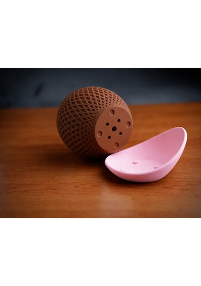 3d Baskı Küre Saksı - Kafes Dokulu İki Parçalı Dekoratif Saksı - Kahverengi-pembe