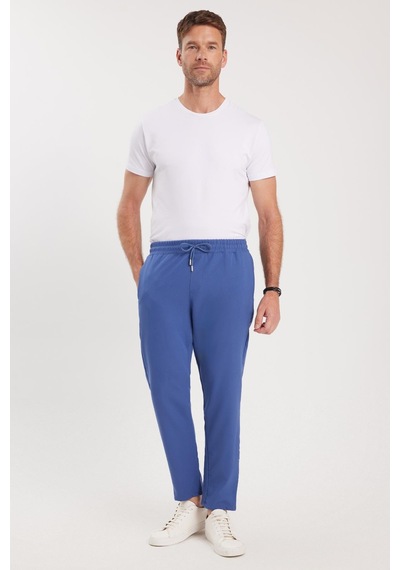 Tudors Erkek Regular Fit Beli Lastikli Bağcıklı Jogger İndigo Pantolon Rahat Kesim Yan Cepli-36898 İndigo
