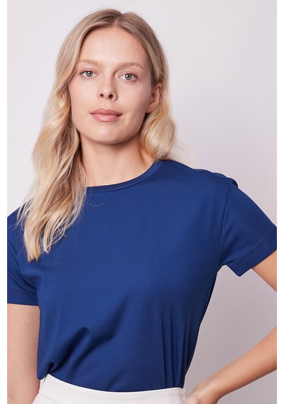 Jument Kadın Sıfır Yaka Kırışmaz Span Karışımlı Şık Kısa Kol Likralı T-shirt Bluz-lacivert Lacivert Jument Kadın Sıfır Yaka Kırışmaz Span Karışımlı Şık Kısa Kol Likralı T-shirt Bluz-lacivert Lacivert