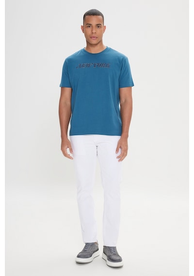 AC&Co / Altınyıldız Classics Erkek A.Lacı Comfort Fit Rahat Kesim Baskılı Bisiklet Yaka Tişört Lacivert