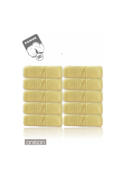 10'lu Sarı Greek Beyaz Banyo Havlusu - 70x140 Cm, 490 Gr, %100pamuk, Spa Ve Otel Havlusu Sarı