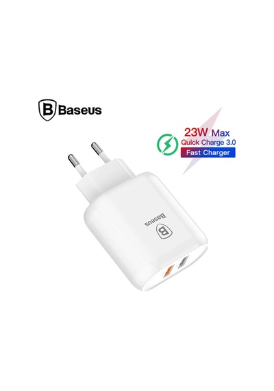 Baseus Bojure Series Dual-Usb Qc 3.0 18W Hızlı Şarj Aleti Başlık (123857026)-Beyaz