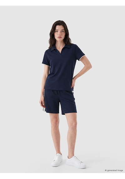Lcw Comfort Lacivert Beli Lastikli Şeritli Kadın Şort