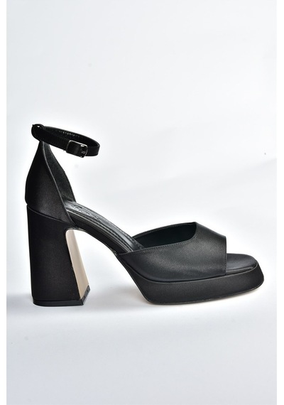 Fox Shoes Siyah Saten Kumaş Kalın Platform Topuklu Kadın Ayakkabı (546768619)
