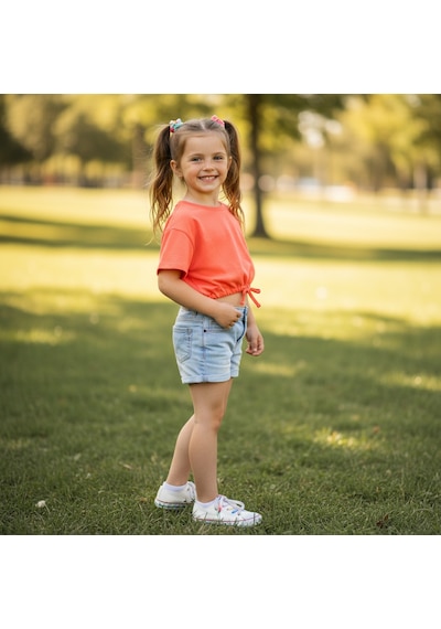 Bonbon Çocuk Beli Lastikli Crop Tshirt Cb1020 Turuncu