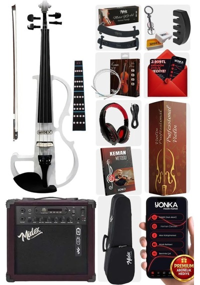 Midex RCZ606WH-XAMP Elektro Keman + Şarjlı Mikrofonlu Portatif Amfi Full Set
