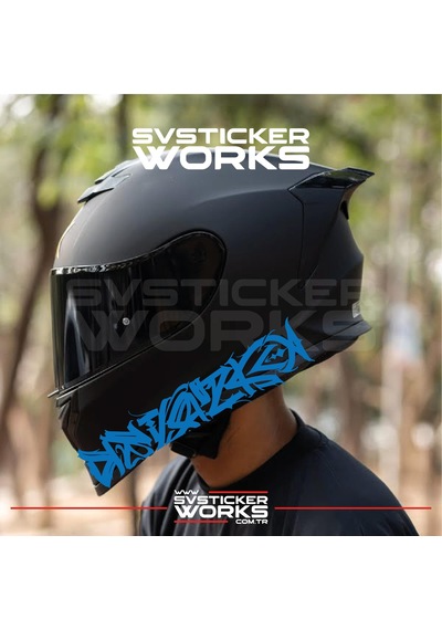 Tribal Desen Dekor Kask Sticker Tüm Kasklar Uyumlu Tek Yön 1 Adet Mavi