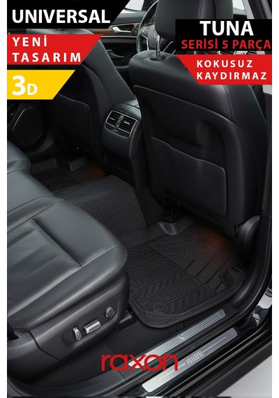 Universal Siyah Tuna Serisi 5 Parça Oto Paspas Seti Dayanıklı, Kaymaz & Kolay Temizlenir