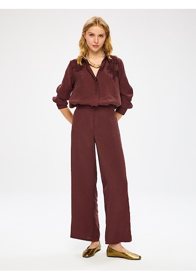 Faik Sönmez Arka Beli Lastikli Yanı Yırtmaçlı Modallı Wıdeleg Fit Pantolon W27pnt005 Uw27pnt00530 Kahve