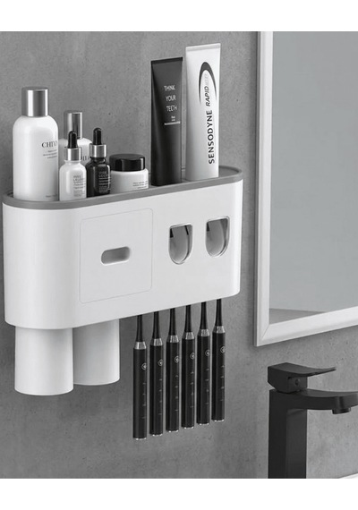 Çok Fonksiyonlu Diş Fırçası Tutucu Otomatik Dispenser Bardaklı Organizer Beyaz