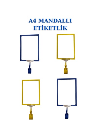 4adet Sarılacivert A4 Mandallı Sepet Etiketi Çerçeveli Etiketlik Sarı Lacivert