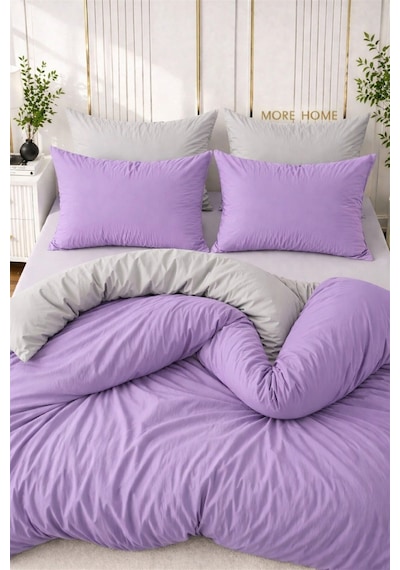 More Home  Çift Kişilik Yorgan Kılıfı + Yastık Kılıfı Lila Gri