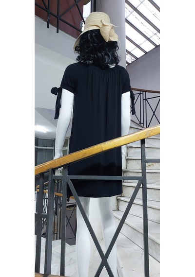 Eren Style Kol Bağcıklı Esnek Elbise & Tunik Siyah