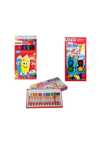 Fatih Kuru Boya Pastel Boya Sulu Boya 3'lü Boyama Seti