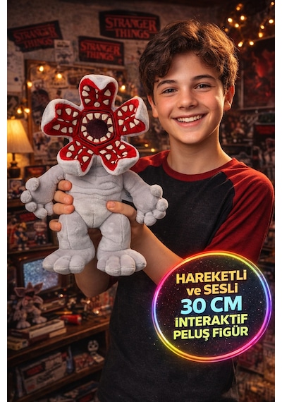 Stranger Things Demogorgon Elektronik Pelüş 30 Cm Sesli Açılan Ağızlı Lisanslı Oyuncak Gri