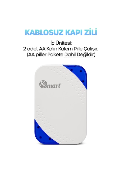 Kablosuz Uzaktan Kumanda Kapı Zili Işıklı Uzun Menzilli Pilli 32 Farklı Melodili Mavi-beyaz 9402