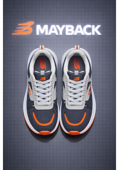 Mayback Erkek Günlük Ortopedik Sneaker Spor Ayakkabı Gri - Turuncu