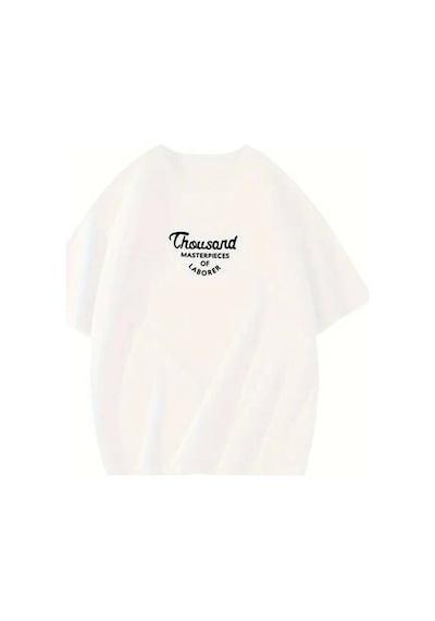 Thousand Baskılı Oversize Bisiklet Yaka T-shirt - Beyaz Beyaz